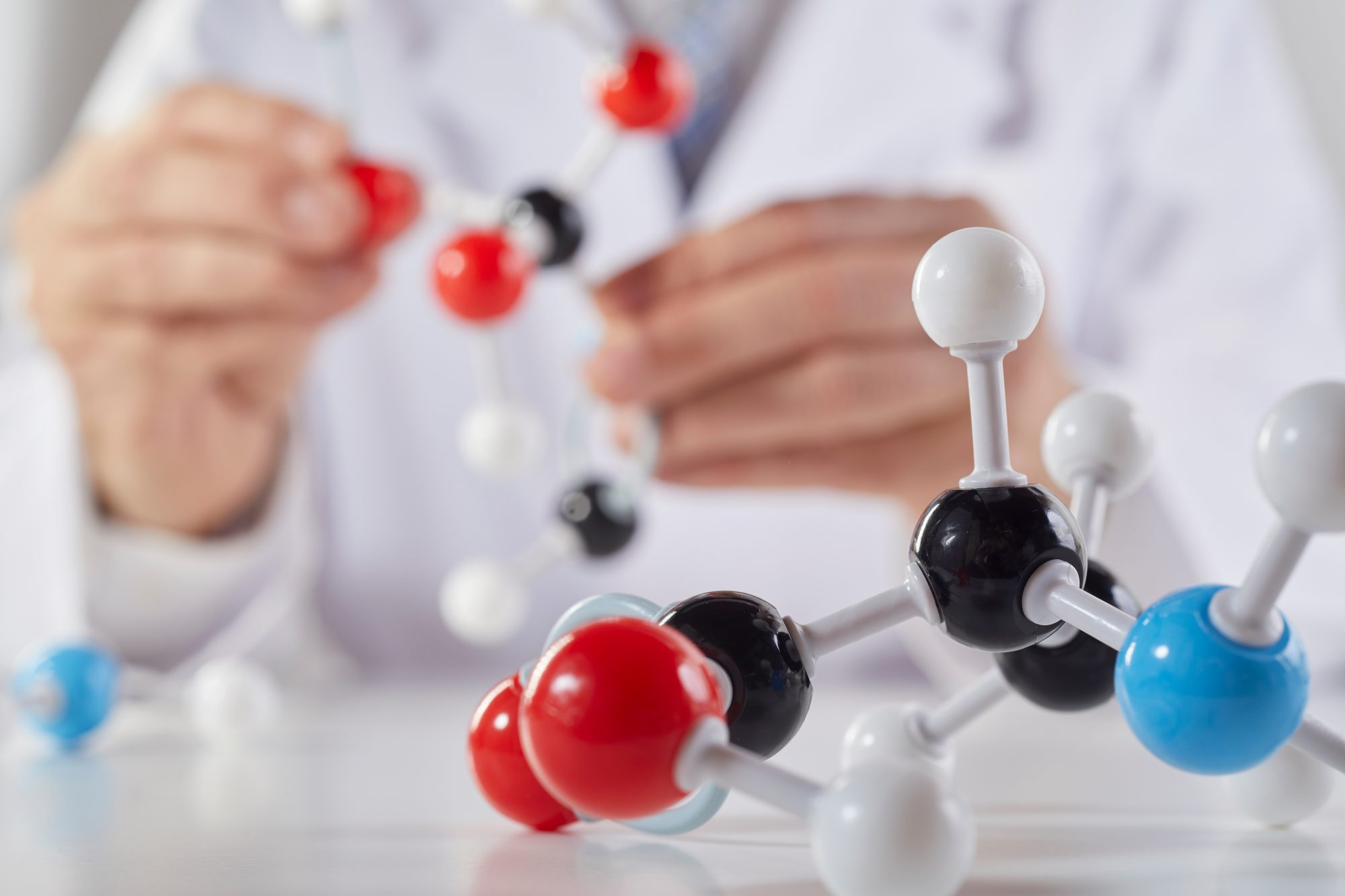 Close-up of molecular model on the desk in the lab